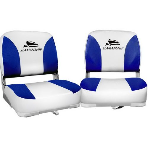 Set of 2 Folding Swivel Boat Seats – White & Blue