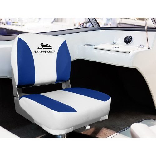 Set of 2 Folding Swivel Boat Seats – White & Blue