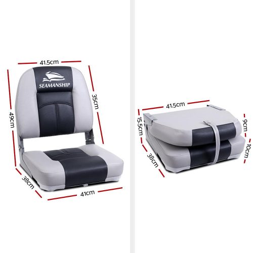 Set of 2 Folding Boat Seats Seat Marine Seating Set Swivels All Weather Charcoal & Grey