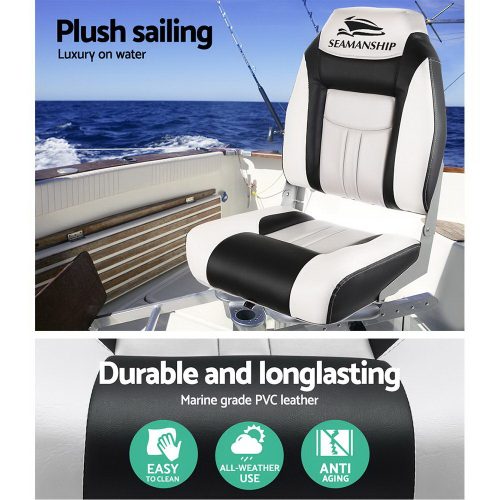 Set of 2 Folding Swivel Boat Seats – Grey & Black