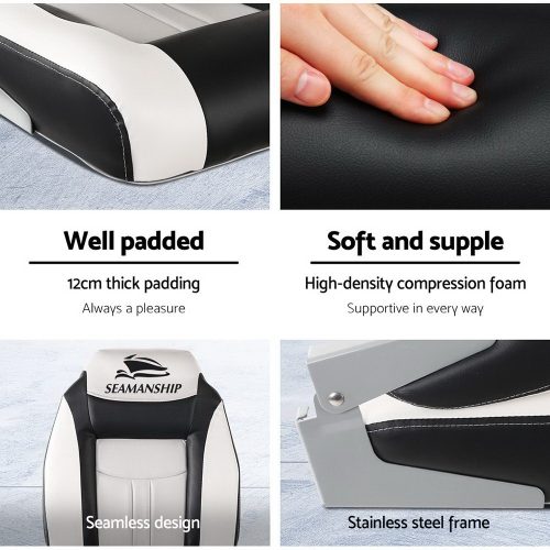 Set of 2 Folding Swivel Boat Seats – Grey & Black
