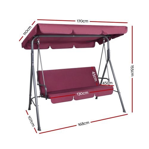 Outdoor Swing Chair Garden Bench Furniture Canopy 3 Seater Wine Red
