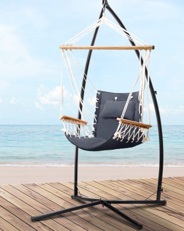 Gardeon Outdoor Hammock Chair with Steel Stand Hanging Hammock Beach Grey