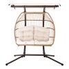 Outdoor Furniture Lounge Hanging Swing Chair Egg Hammock Stand Rattan Wicker Latte