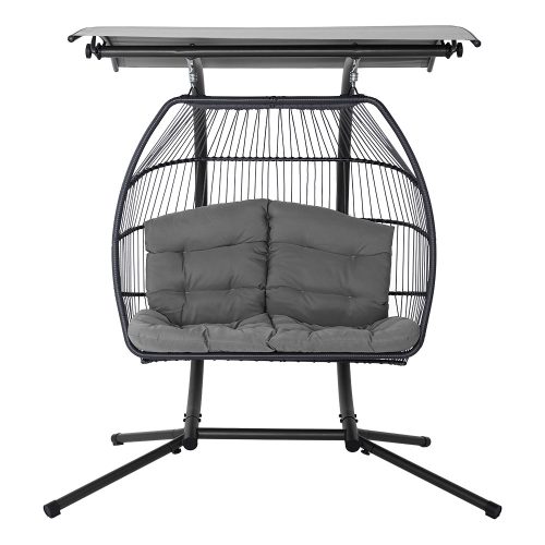 Outdoor Furniture Lounge Hanging Swing Chair Egg Hammock Stand Rattan Wicker Grey