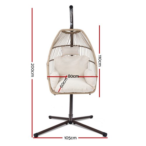 Outdoor Egg Swing Chair Wicker Rope Furniture Pod Stand Cushion Latte