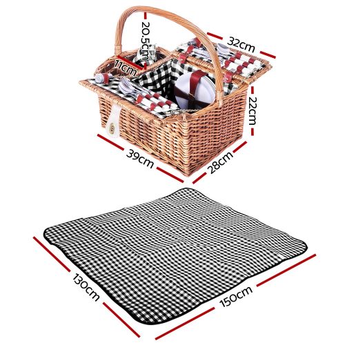 4 Person Picnic Basket Set Basket Outdoor Insulated Blanket Deluxe