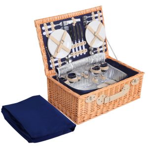 4 Person Picnic Basket Set Insulated Blanket