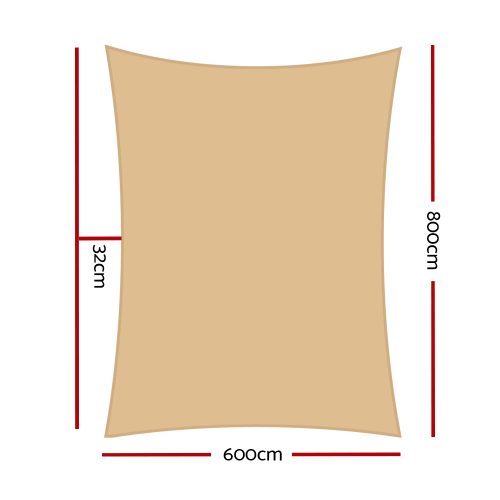 Instahut Shade Sail Cloth Rectangle Shadesail Heavy Duty Sand Sun Canopy 6x8m