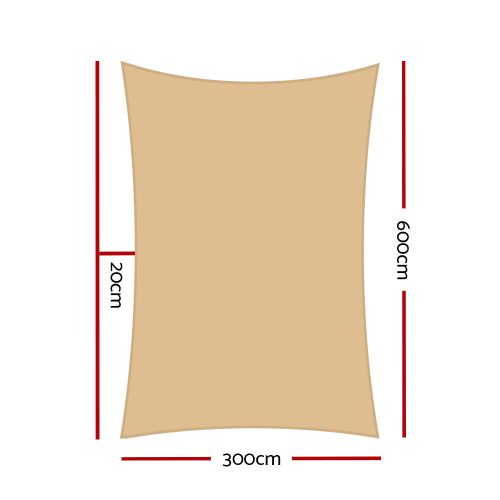 Instahut 3 x 6m Waterproof Rectangle Shade Sail Cloth – Sand Beige