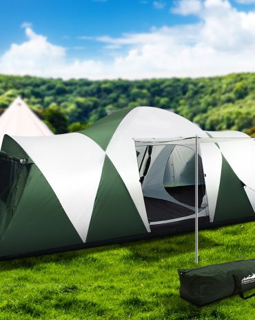 Family Camping Tent 12 Person Hiking Beach Tents (3 Rooms) Green