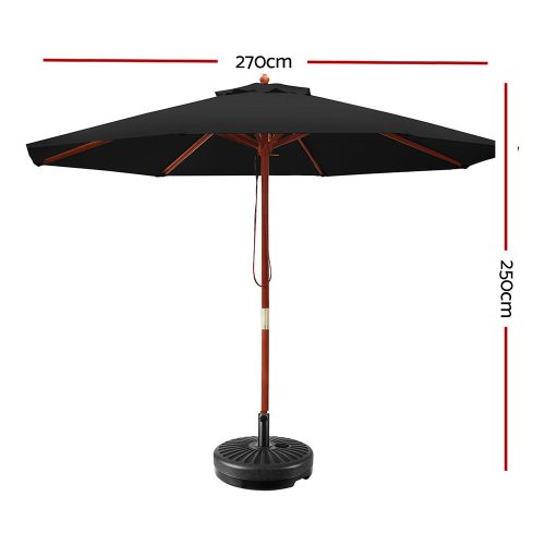 Outdoor Umbrella 2.7M with Base Pole Umbrellas Garden Stand Deck Black