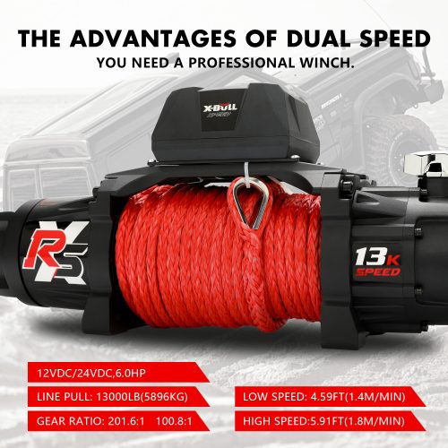 X-BULL Electric Winch 13000LBS 12V Synthetic Rope 28M Wireless Offroad 4WD 4×4