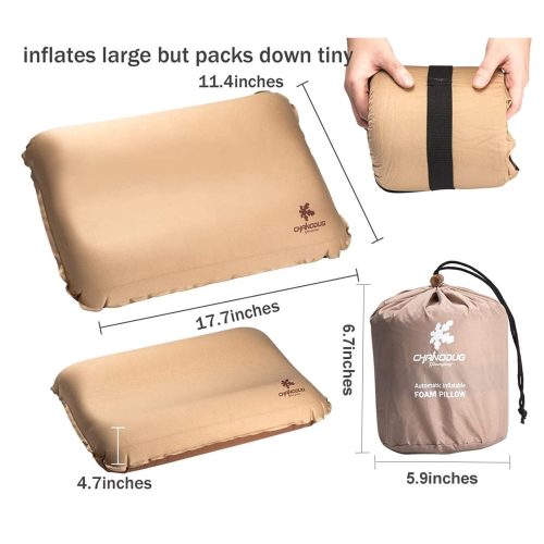 Self Inflating Camping Pillow with Ergonomic 3D Support – Gold