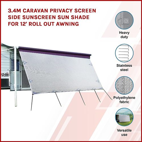 3.4m Caravan Privacy Screen Side Sunscreen Sun Shade for 12′ Roll Out Awning