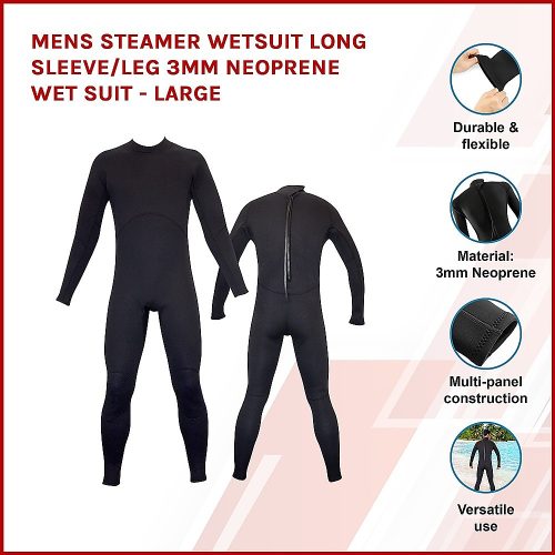 Mens Steamer Wetsuit Long Sleeve/Leg 3mm Neoprene Wet Suit – Large