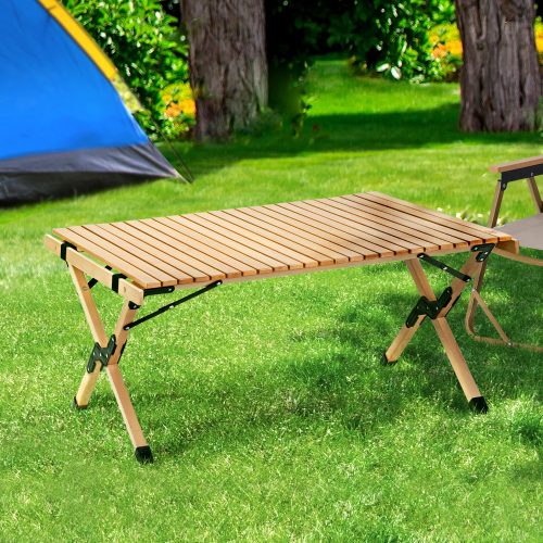 Outdoor Furniture Wooden Egg Roll Picnic Table Camping Desk 90CM