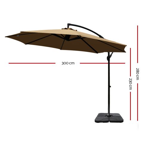 3M Umbrella with 50x50cm Base Outdoor Umbrellas Cantilever Sun Stand UV Garden Beige