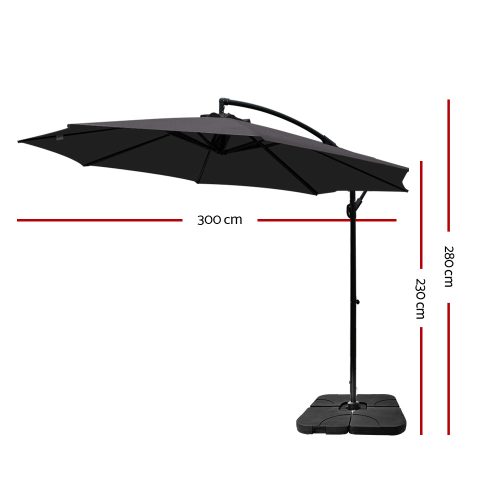 3M Umbrella with 50x50cm Base Outdoor Umbrellas Cantilever Sun Stand UV Garden Charcoal