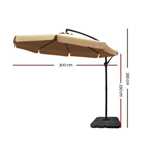 3M Umbrella with 50x50cm Base Outdoor Umbrellas Cantilever Patio Sun Beach UV Beige