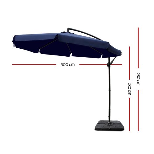 3M Umbrella with 50x50cm Base Outdoor Umbrellas Cantilever Patio Sun Beach UV Navy