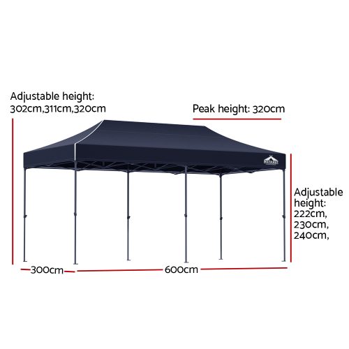 Gazebo Pop Up Marquee 3x6m Outdoor Tent Folding Wedding Gazebos Navy