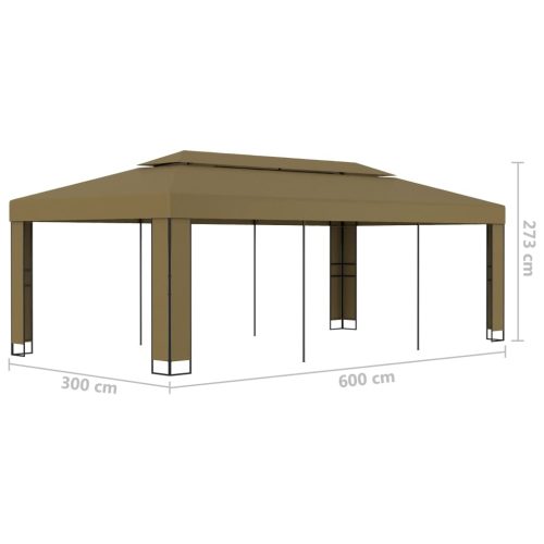 Gazebo with Double Roof 3×6 m Taupe 180 g/m²