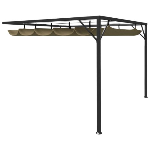 Garden Wall Gazebo with Retractable Roof 3×3 m Taupe 180 g/m²