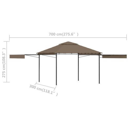 Gazebo with Double Extending Roofs 3x3x2.75 m Taupe 180g/m²