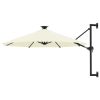 Wall-mounted Parasol with LEDs and Metal Pole 300 cm Sand