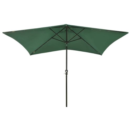 Parasol with LEDs and Steel Pole Green 2×3 m