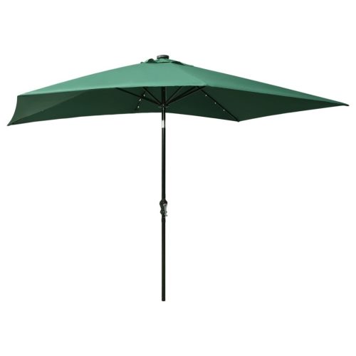Parasol with LEDs and Steel Pole Green 2×3 m