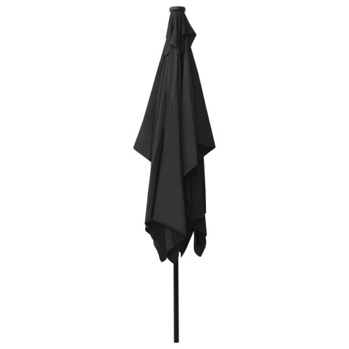 Parasol with LEDs and Steel Pole Black 2×3 m