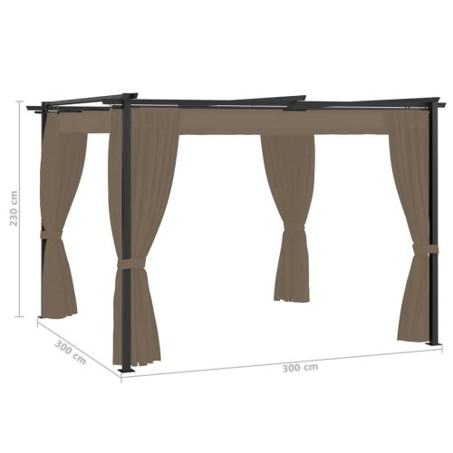 Gazebo with Curtains 3×3 m Taupe Steel