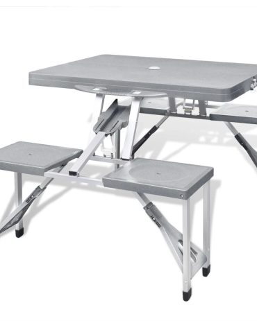 Foldable Camping Table Set with 4 Stools  Aluminium Extra Light Grey