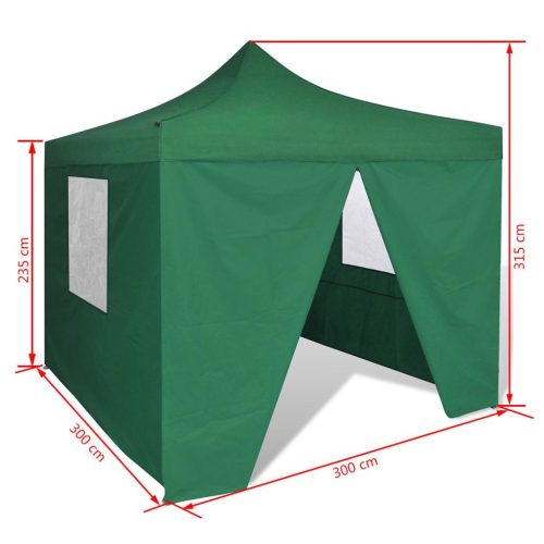 Foldable Tent 3×3 m with 4 Walls Green