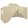 Foldable Tent Pop-Up with 4 Side Walls 3×4.5 m Cream White