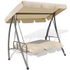 Outdoor Swing Bench with Canopy Sand White