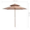 Double Decker Parasol with Wooden Pole 270 cm Taupe