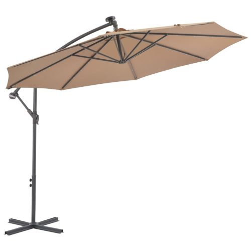 Cantilever Umbrella with LED Lights and Steel Pole 300 cm Taupe