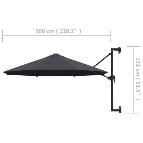 Wall-Mounted Parasol with Metal Pole 300 cm Anthracite