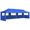 Folding Pop-up Party Tent with 5 Sidewalls 3×9 m Blue