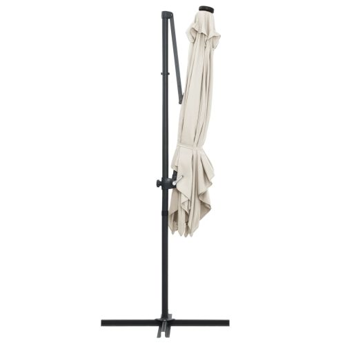 Cantilever Umbrella with LED lights and Steel Pole 250×250 cm Sand