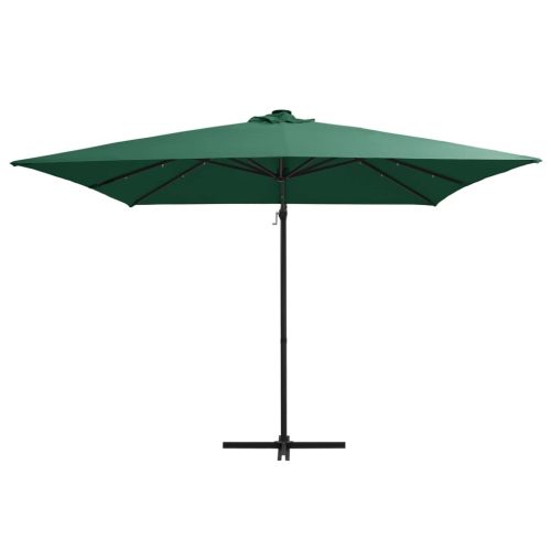 Cantilever Umbrella with LED lights and Steel Pole 250×250 cm Green