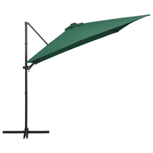Cantilever Umbrella with LED lights and Steel Pole 250×250 cm Green
