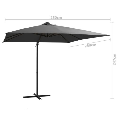 Cantilever Umbrella with LED lights and Steel Pole 250×250 cm Anthracite