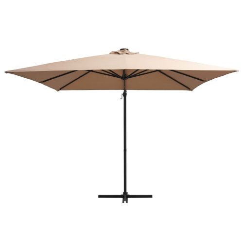Cantilever Umbrella with LED lights and Steel Pole 250×250 cm Taupe