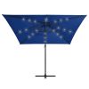 Cantilever Umbrella with LED lights and Steel Pole 250×250 cm Azure Blue