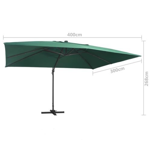Cantilever Umbrella with LED Lights and Aluminium Pole 400×300 cm Green