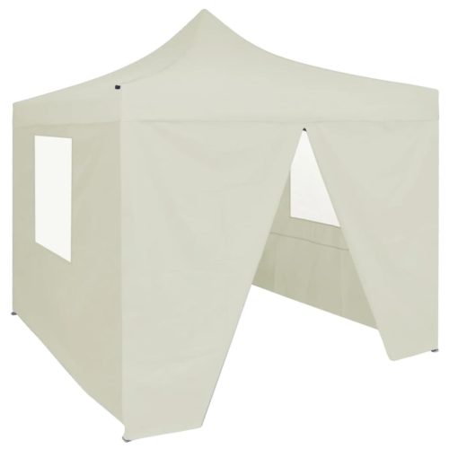Professional Folding Party Tent with 4 Sidewalls 2×2 m Steel Cream